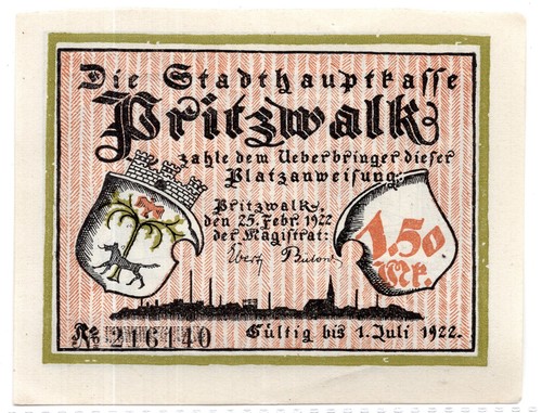 1922 germany pritzwalk notgeld - germany,