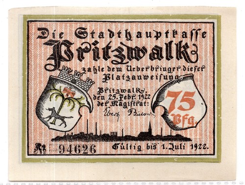 1922 germany pritzwalk notgeld - germany,